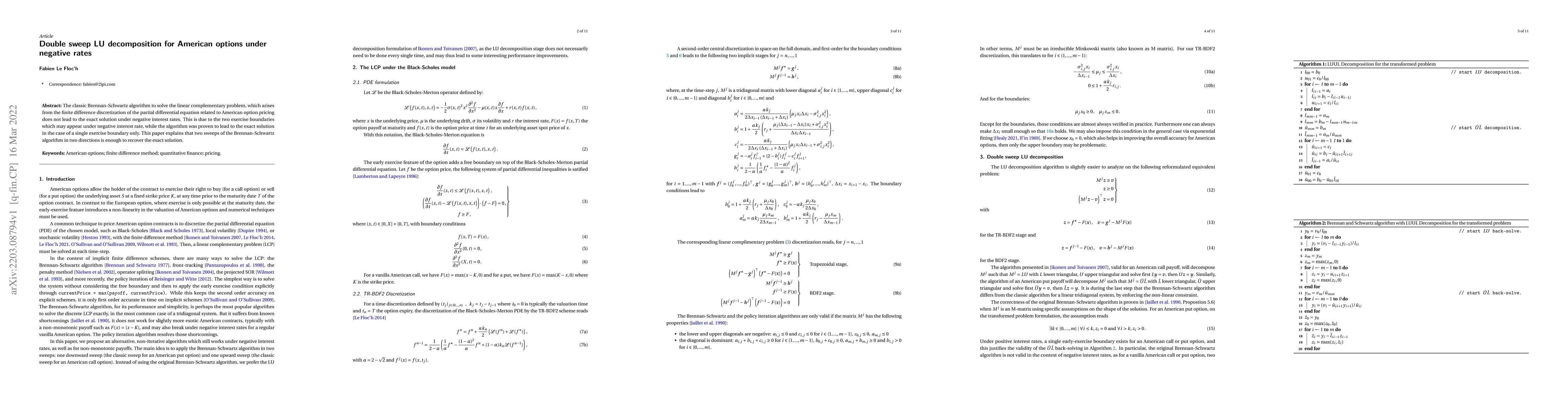 Thumbnail for Double sweep LU decomposition for American options under negative rates