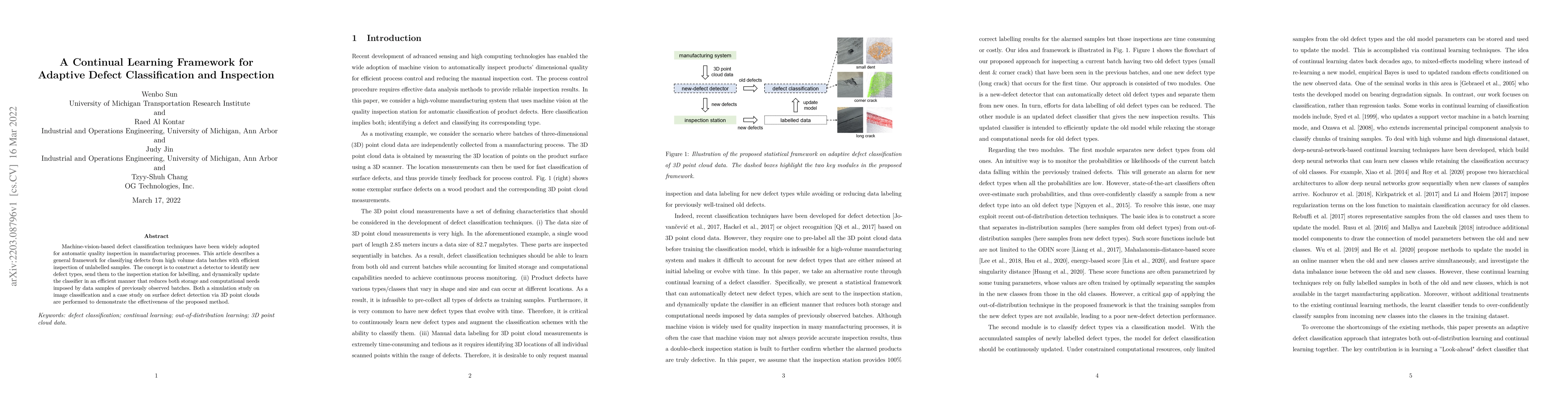 Thumbnail for A Continual Learning Framework for Adaptive Defect Classification and
  Inspection