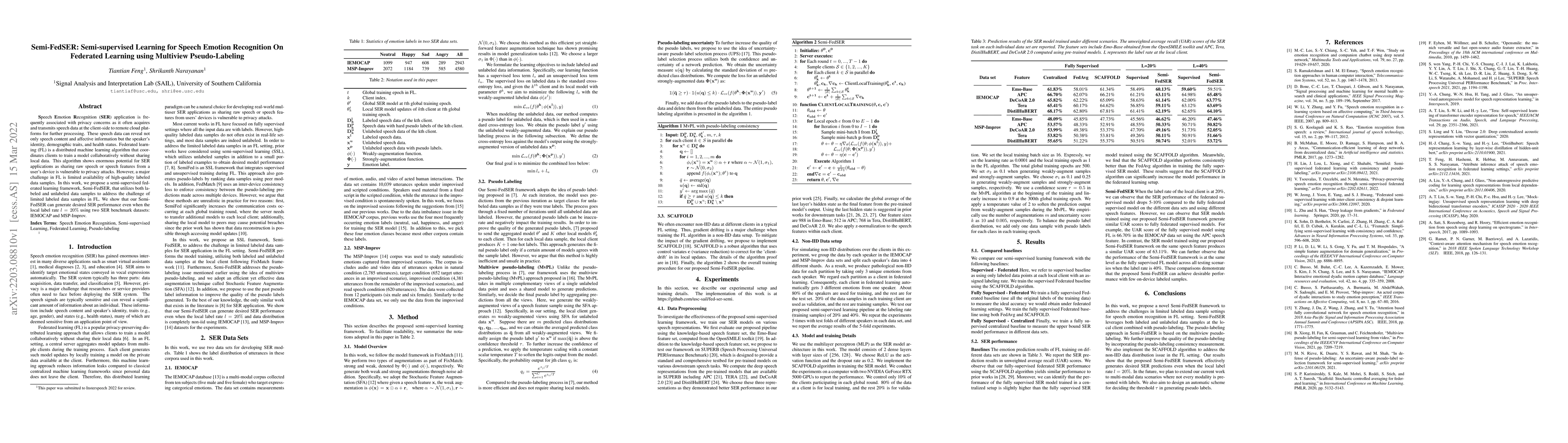 Thumbnail for Semi-FedSER: Semi-supervised Learning for Speech Emotion Recognition On
  Federated Learning using Multiview Pseudo-Labeling