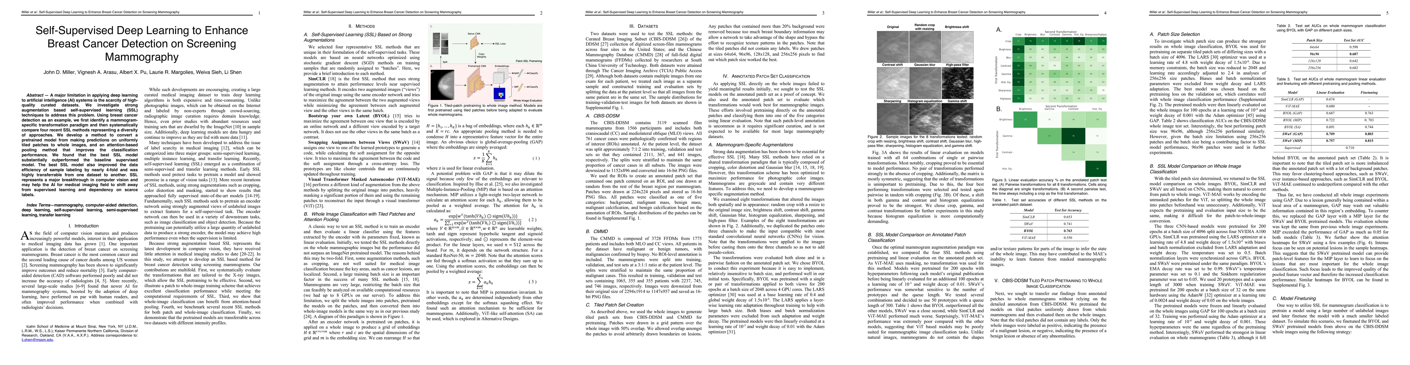 Thumbnail for Self-Supervised Deep Learning to Enhance Breast Cancer Detection on
  Screening Mammography