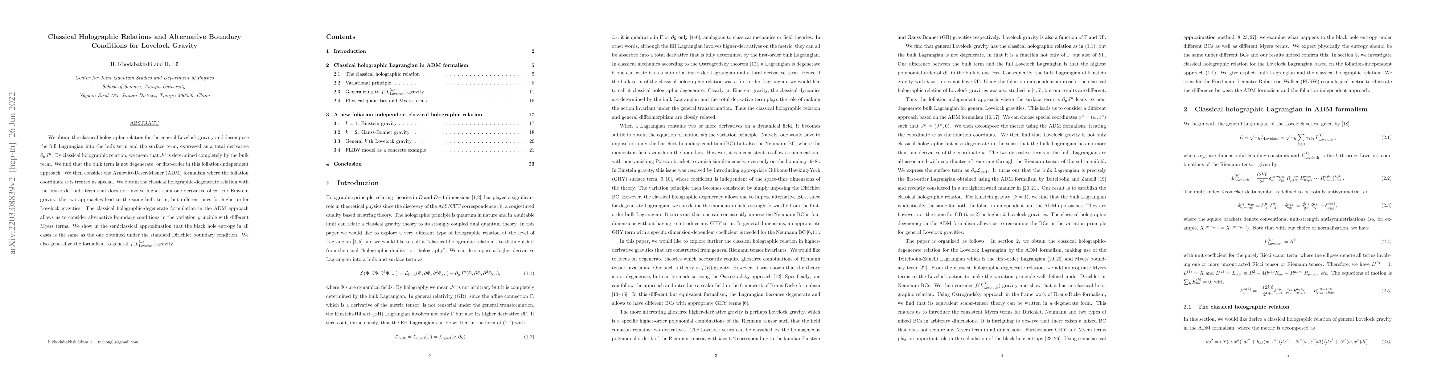 Thumbnail for Classical Holographic Relations and Alternative Boundary Conditions for
  Lovelock Gravity