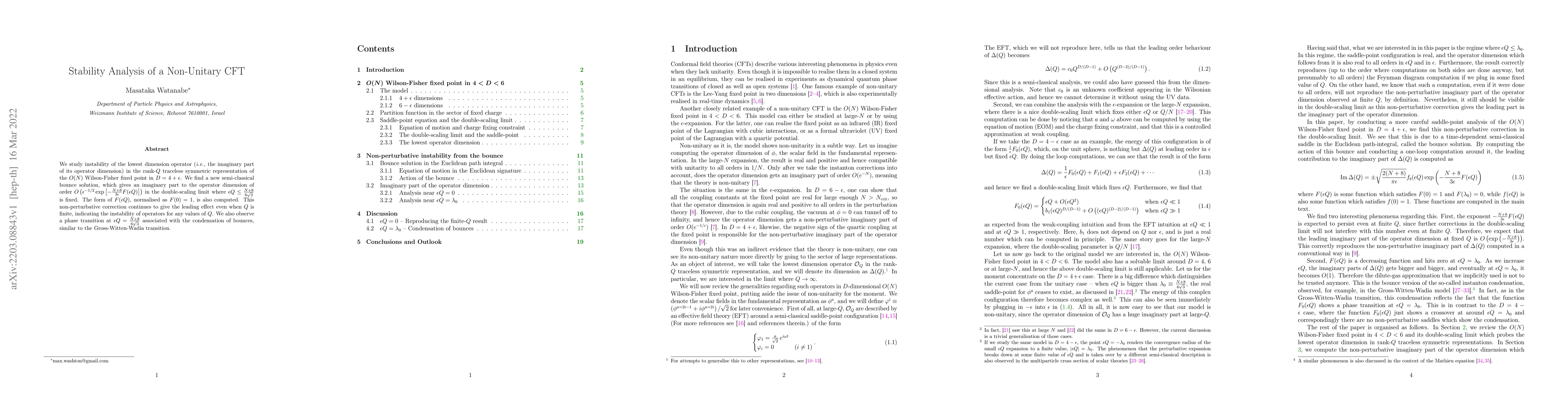 Thumbnail for Stability Analysis of a Non-Unitary CFT