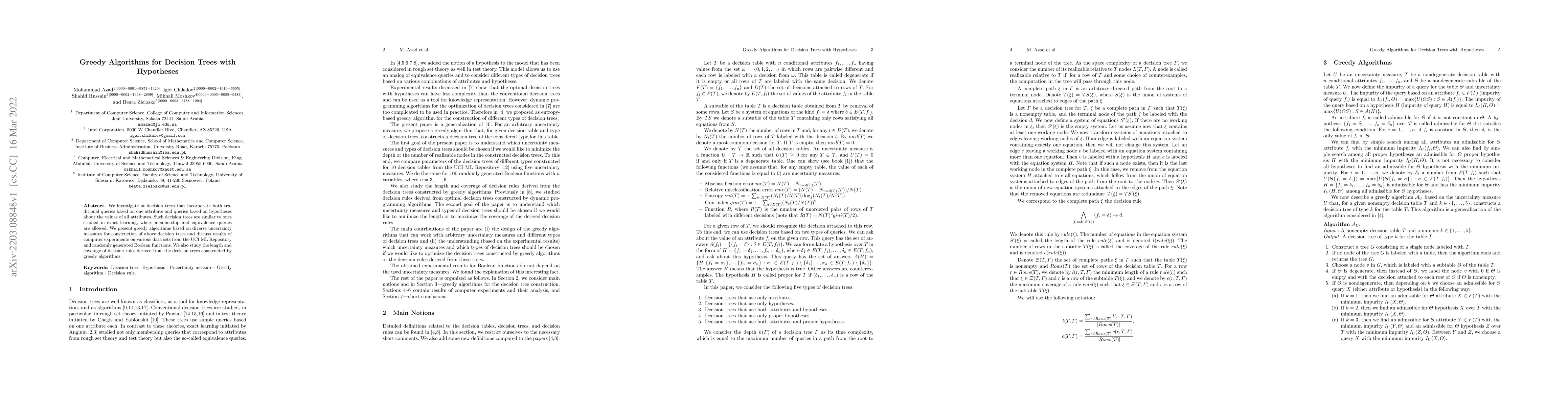 Thumbnail for Greedy Algorithms for Decision Trees with Hypotheses