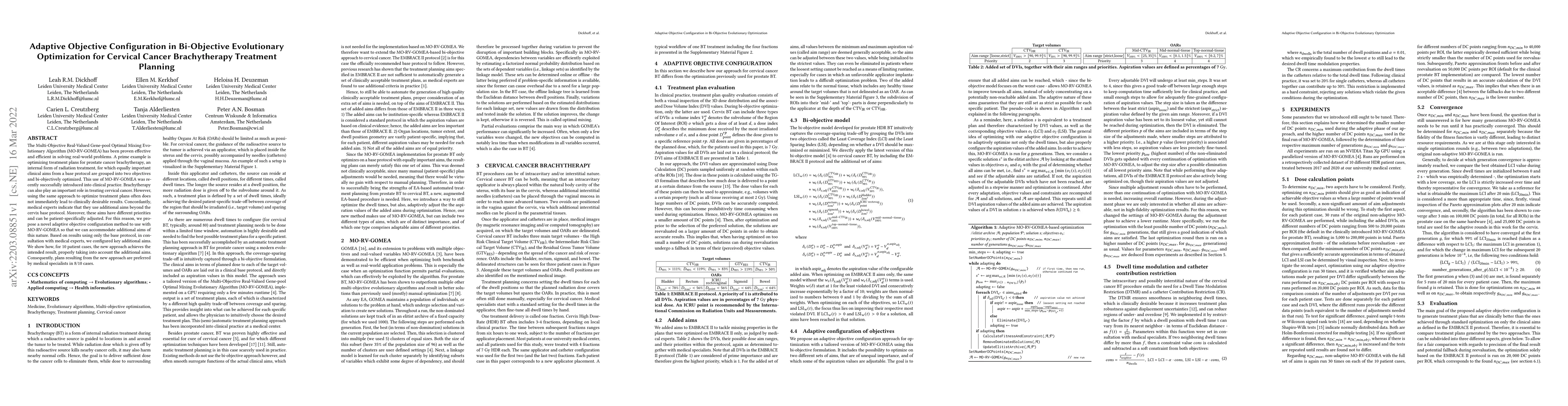 Thumbnail for Adaptive Objective Configuration in Bi-Objective Evolutionary
  Optimization for Cervical Cancer Brachytherapy Treatment Planning