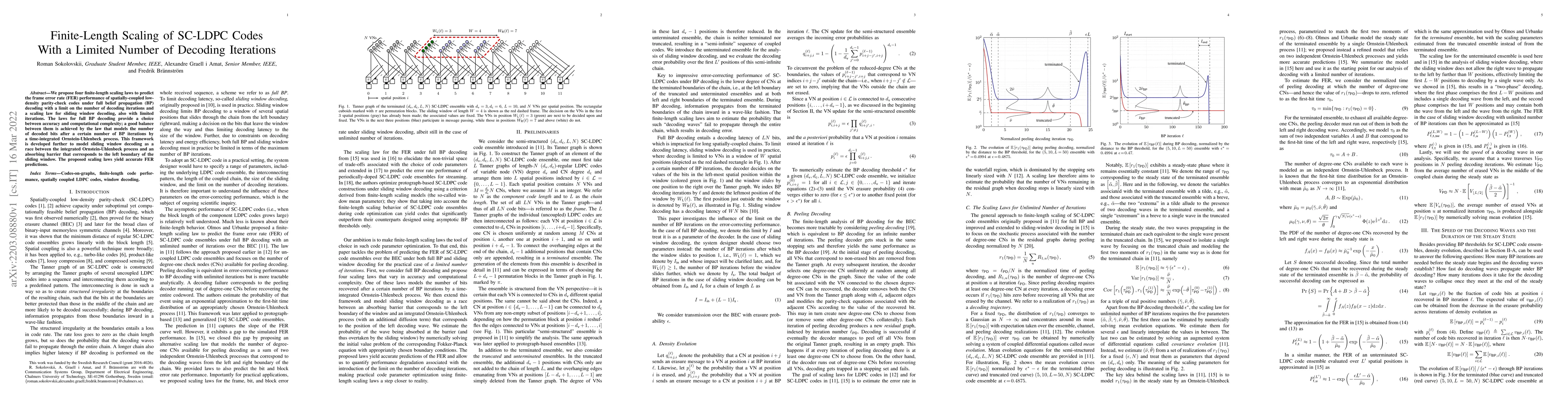 Thumbnail for Finite-Length Scaling of SC-LDPC Codes With a Limited Number of Decoding
  Iterations