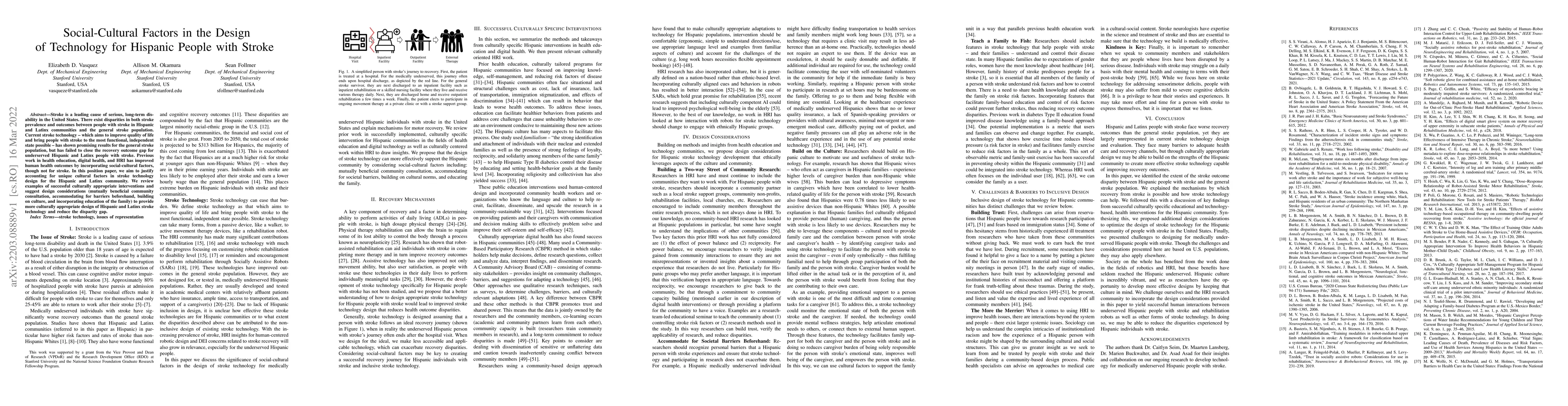 Thumbnail for Social-Cultural Factors in the Design of Technology for Hispanic People
  with Stroke