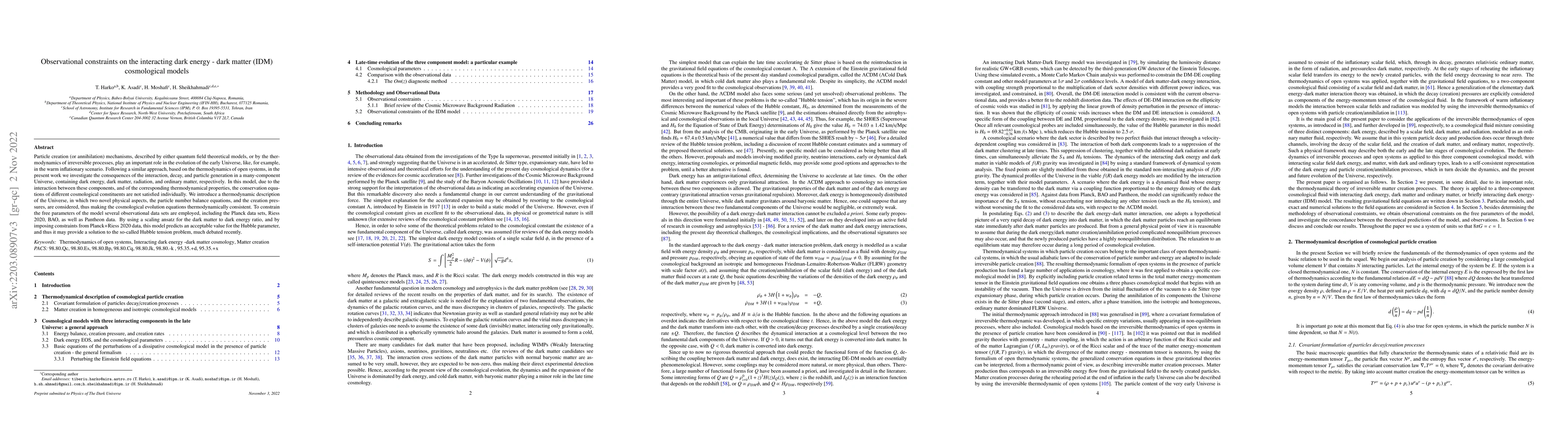 Thumbnail for Observational constraints on the interacting dark energy - dark matter
  (IDM) cosmological models
