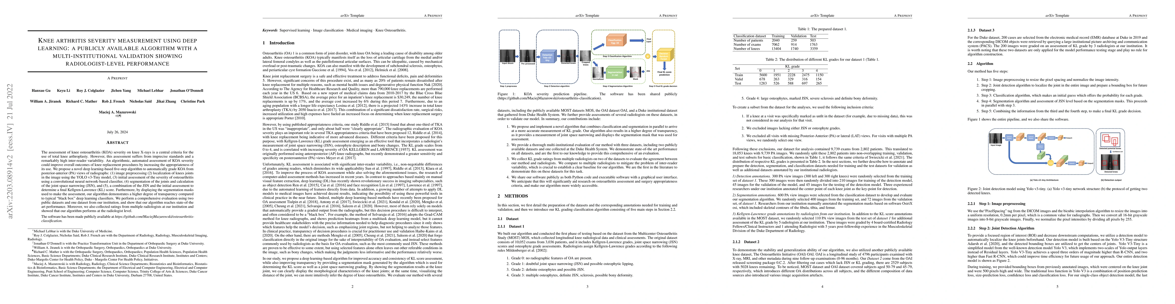 Thumbnail for Knee arthritis severity measurement using deep learning: a publicly
  available algorithm with a multi-institutional validation showing
  radiologist-level performance