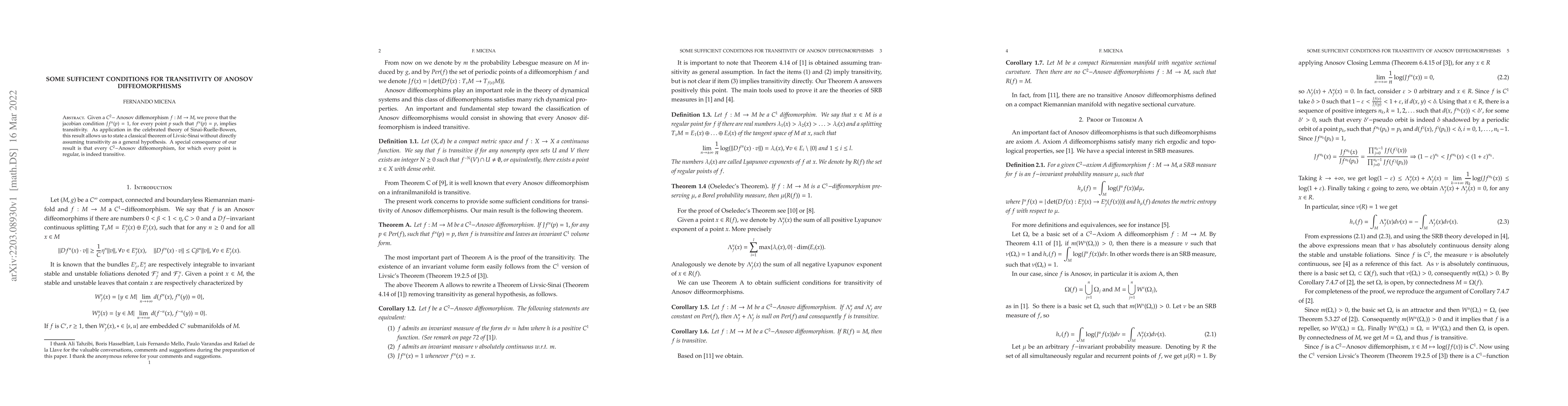 Thumbnail for Some sufficient conditions for transitivity of Anosov diffeomorphisms