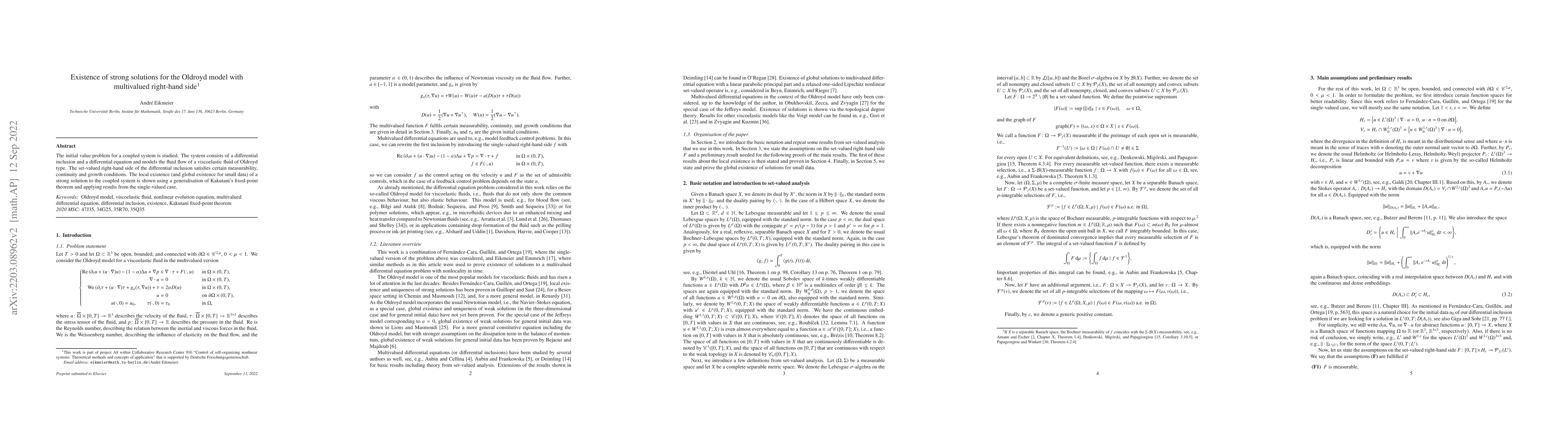 Thumbnail for Existence of strong solutions for the Oldroyd model with multivalued
  right-hand side