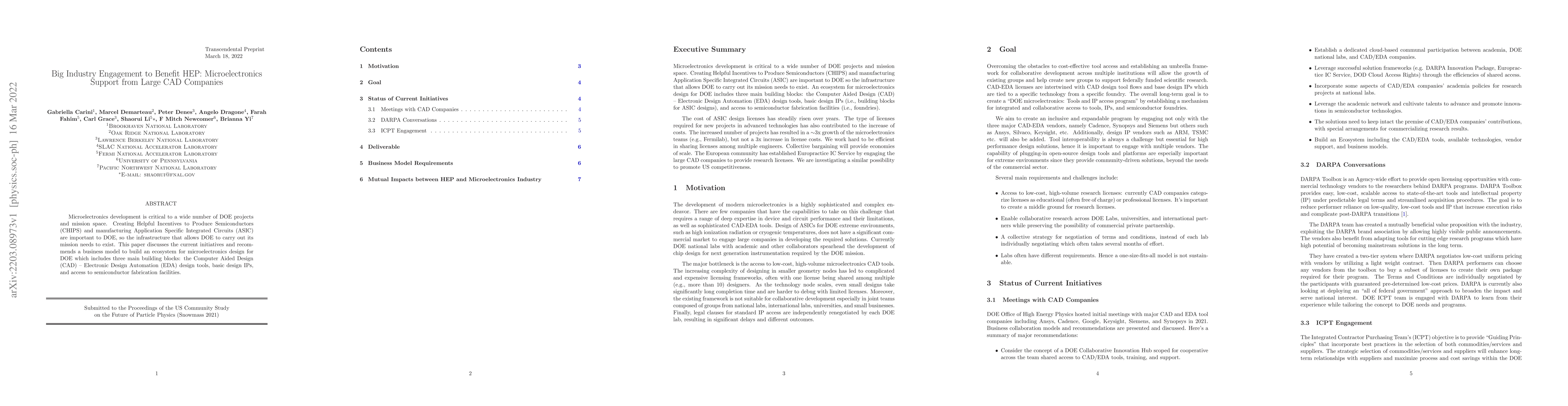 Thumbnail for Big Industry Engagement to Benefit HEP: Microelectronics Support from
  Large CAD Companies