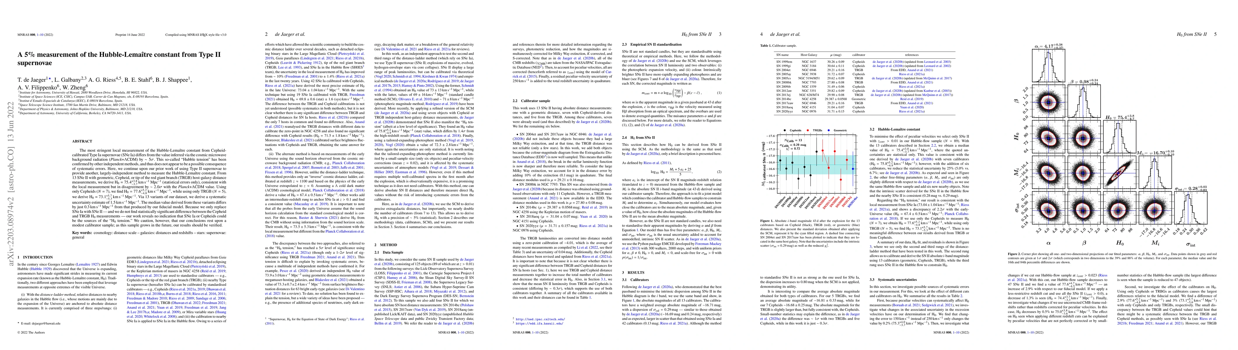 Thumbnail for A 5% measurement of the Hubble constant from Type II supernovae