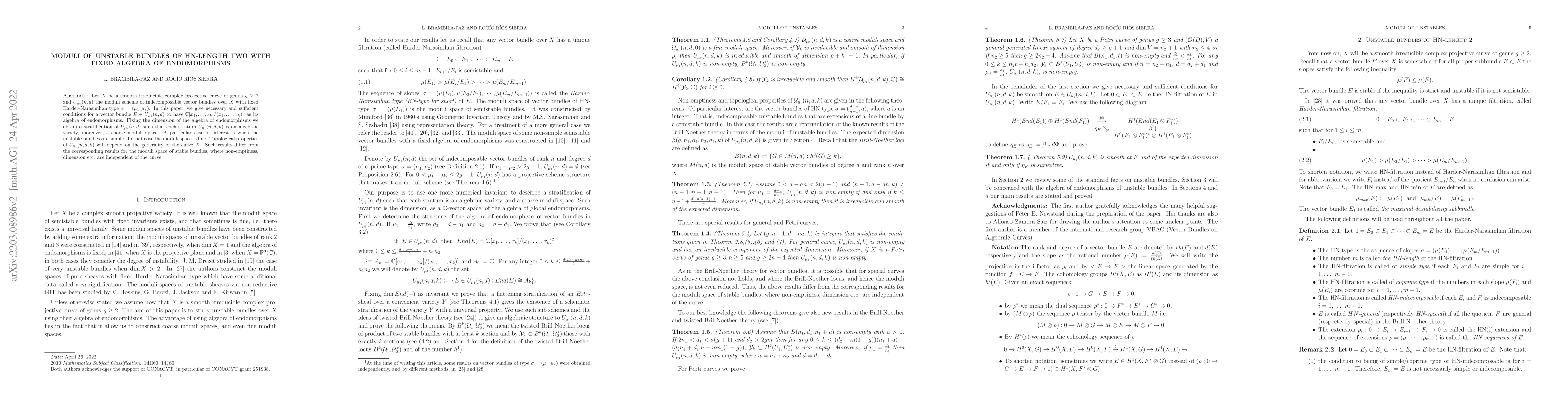 Thumbnail for Moduli of unstable bundles of HN-length two with fixed algebra of
  endomorphisms