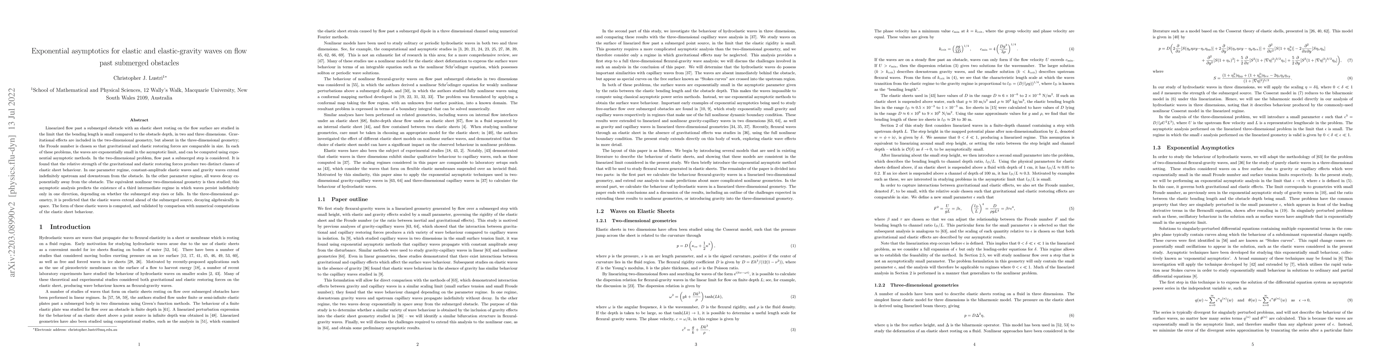 Thumbnail for Exponential asymptotics for elastic and elastic-gravity waves on flow
  past submerged obstacles