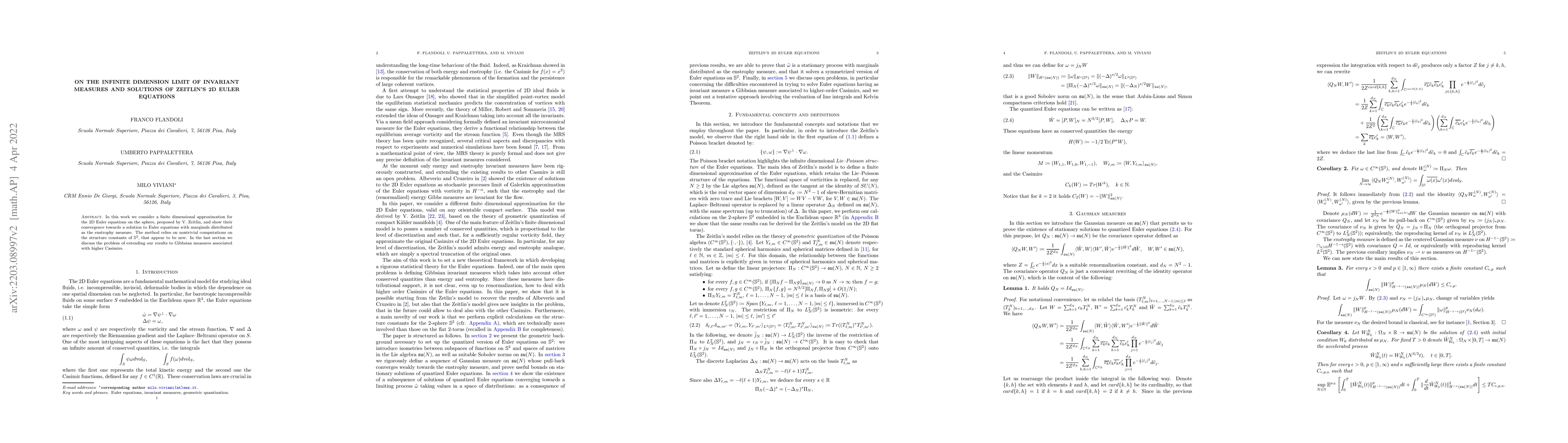 Thumbnail for On the infinite dimension limit of invariant measures and solutions of
  Zeitlin's 2D Euler equations