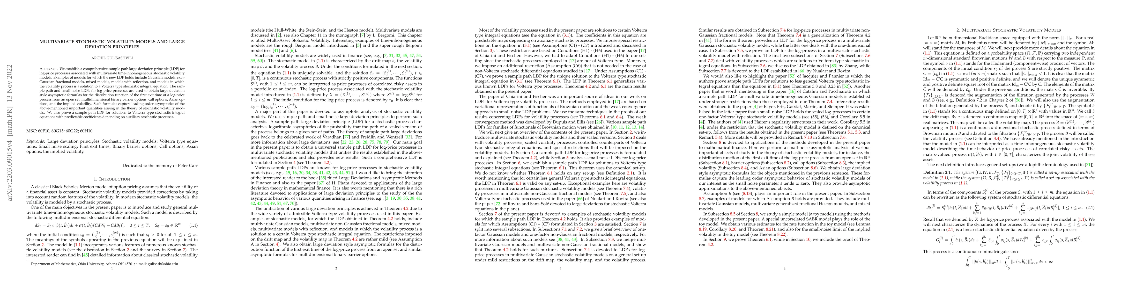 Thumbnail for Multivariate Stochastic Volatility Models and Large Deviation Principles