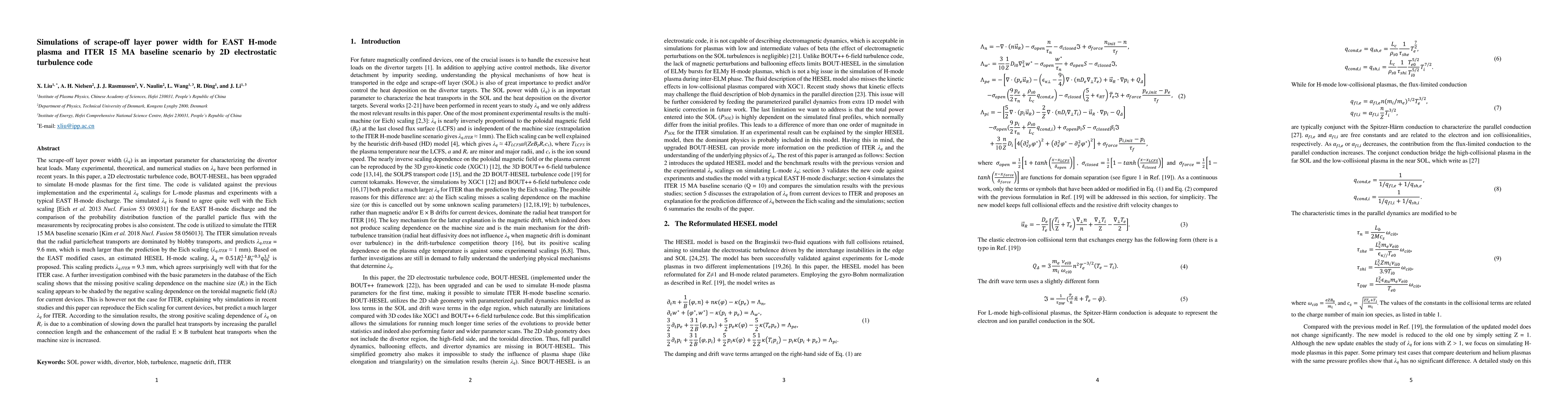 Thumbnail for Simulations of scrape-off layer power width for EAST H-mode plasma and
  ITER 15 MA baseline scenario by 2D electrostatic turbulence code