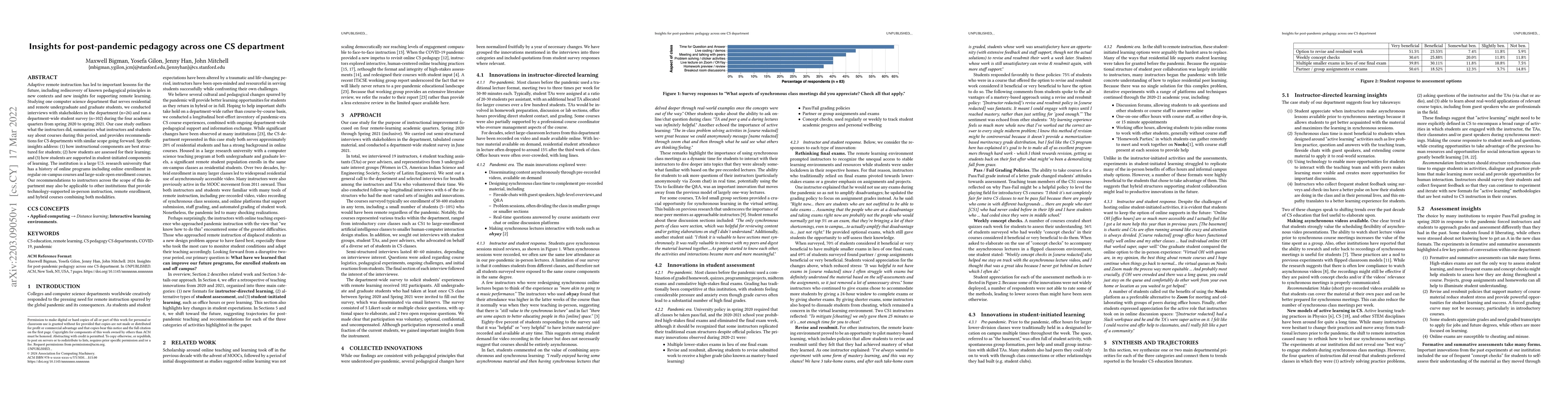 Thumbnail for Insights for post-pandemic pedagogy across one CS department