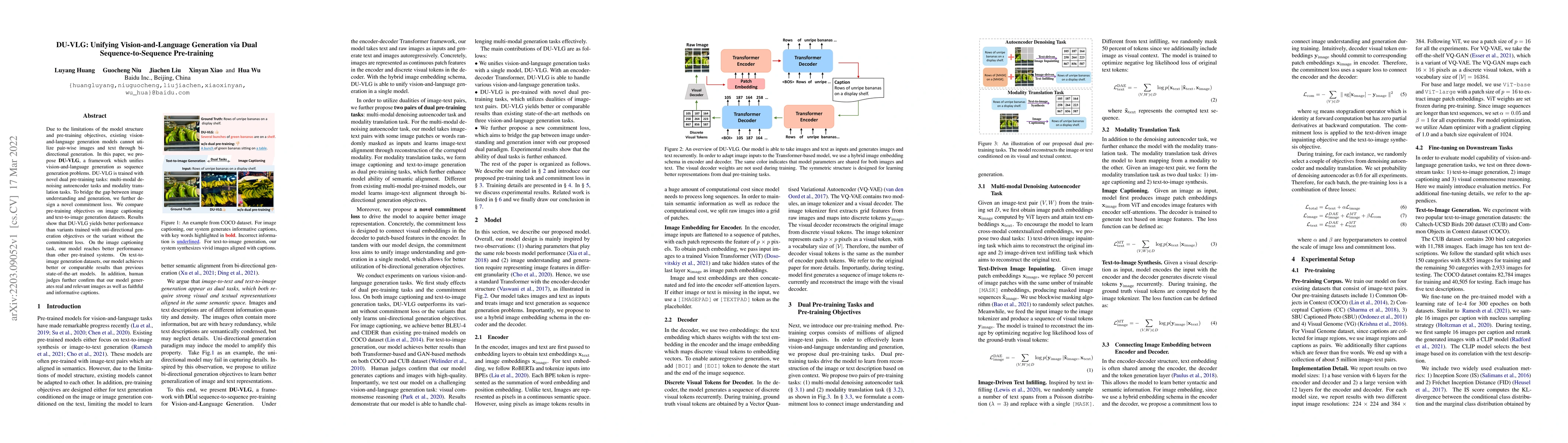 Thumbnail for DU-VLG: Unifying Vision-and-Language Generation via Dual
  Sequence-to-Sequence Pre-training