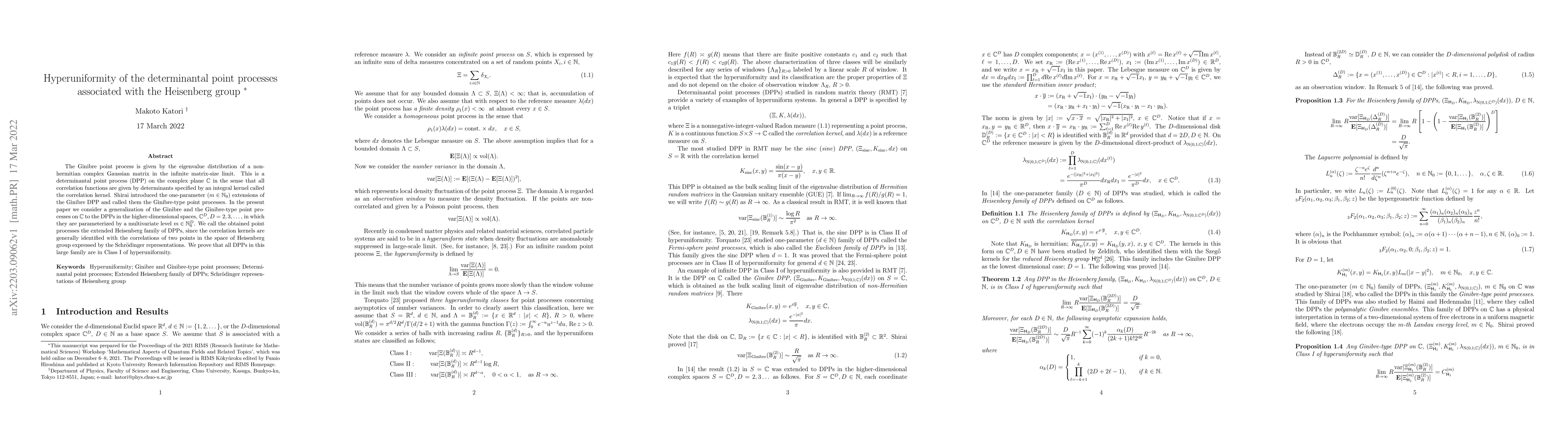 Thumbnail for Hyperuniformity of the determinantal point processes associated with the
  Heisenberg group