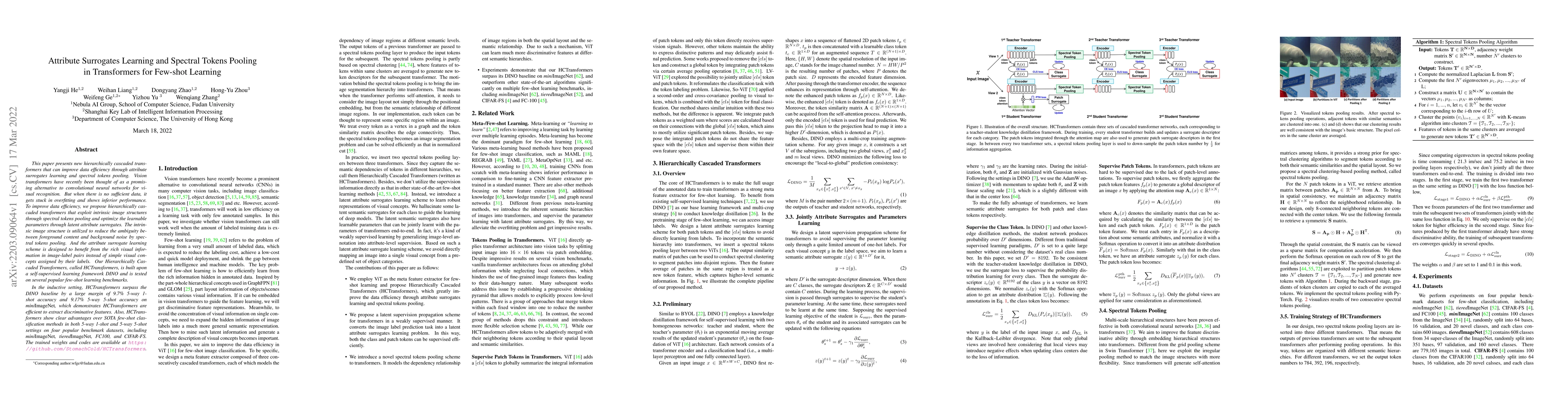 Thumbnail for Attribute Surrogates Learning and Spectral Tokens Pooling in
  Transformers for Few-shot Learning