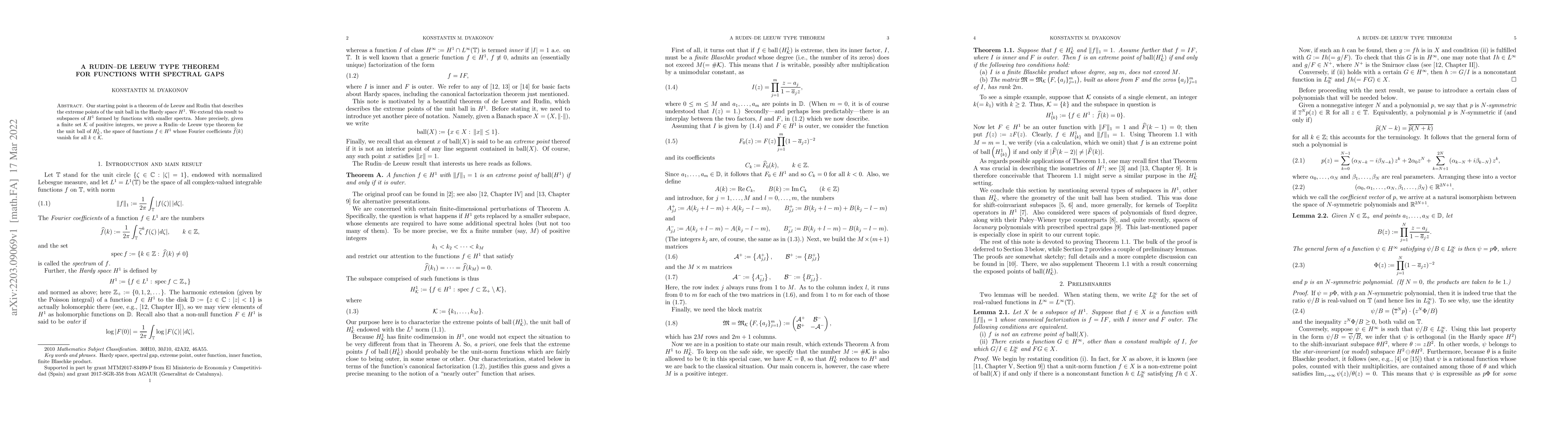 Thumbnail for A Rudin--de Leeuw type theorem for functions with spectral gaps