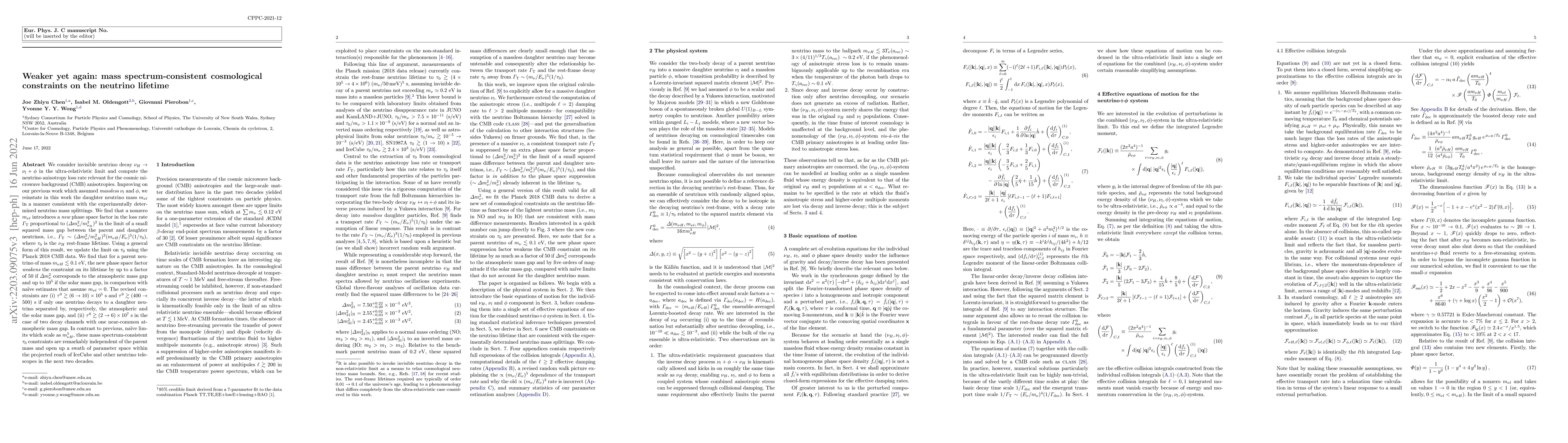 Thumbnail for Weaker yet again: mass spectrum-consistent cosmological constraints on
  the neutrino lifetime