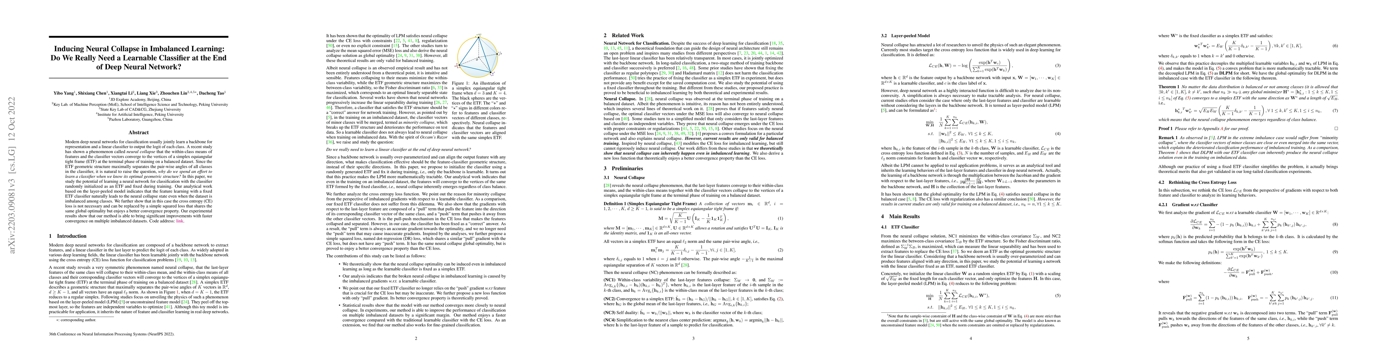 Thumbnail for Inducing Neural Collapse in Imbalanced Learning: Do We Really Need a
  Learnable Classifier at the End of Deep Neural Network?