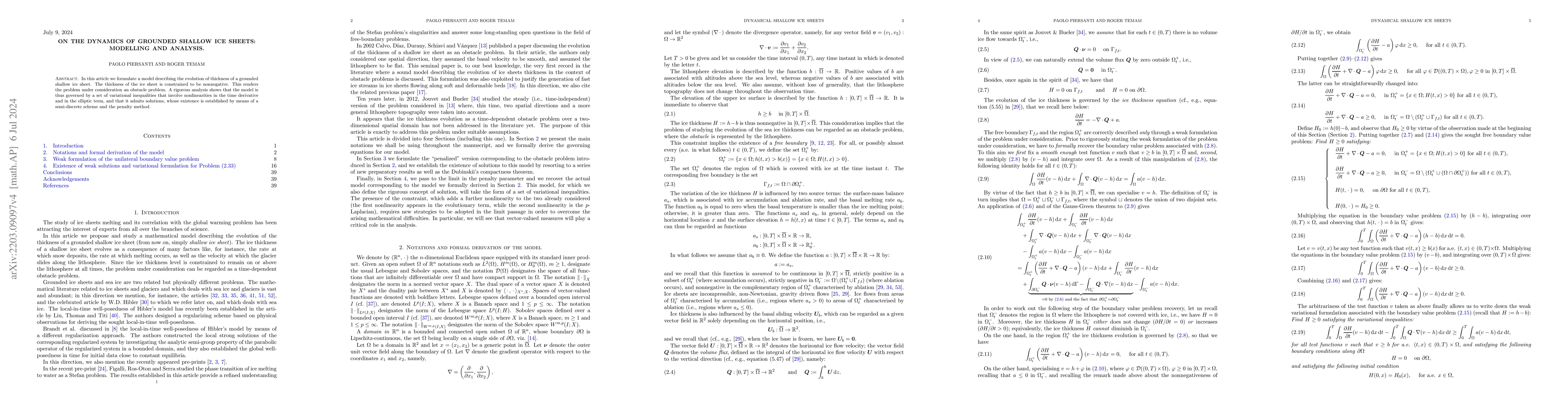 Thumbnail for On the dynamics of shallow ice sheets. Modelling and analysis