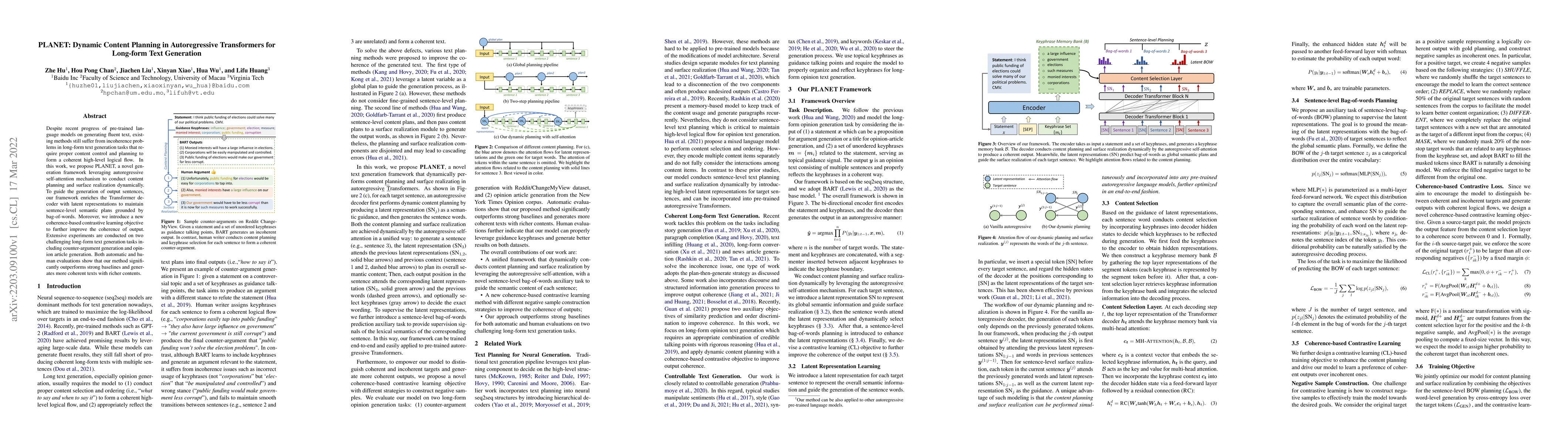 Thumbnail for PLANET: Dynamic Content Planning in Autoregressive Transformers for
  Long-form Text Generation