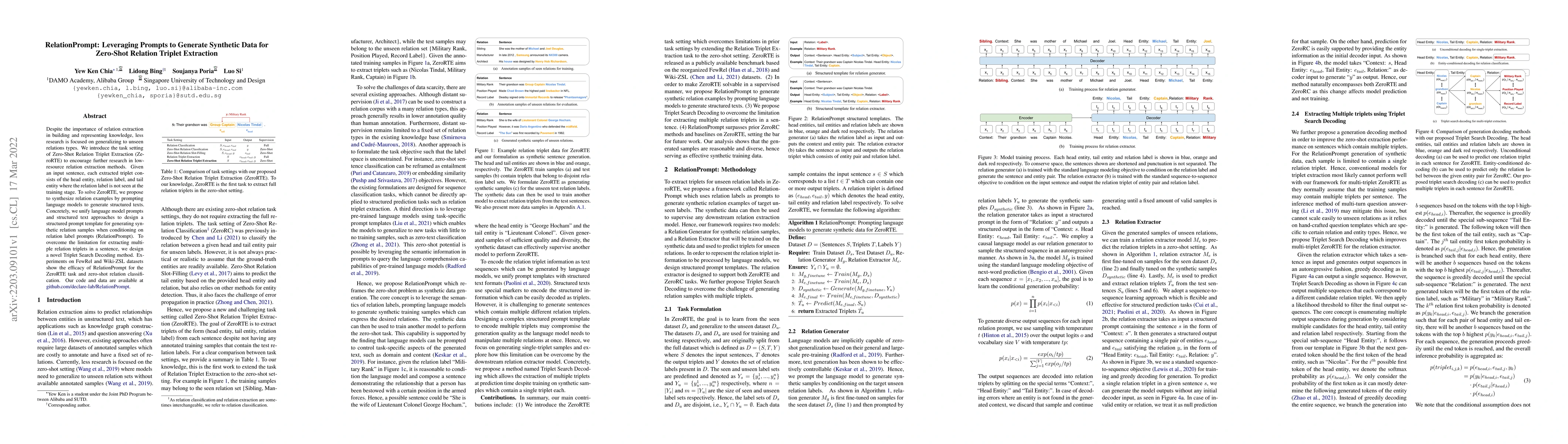 Thumbnail for RelationPrompt: Leveraging Prompts to Generate Synthetic Data for
  Zero-Shot Relation Triplet Extraction