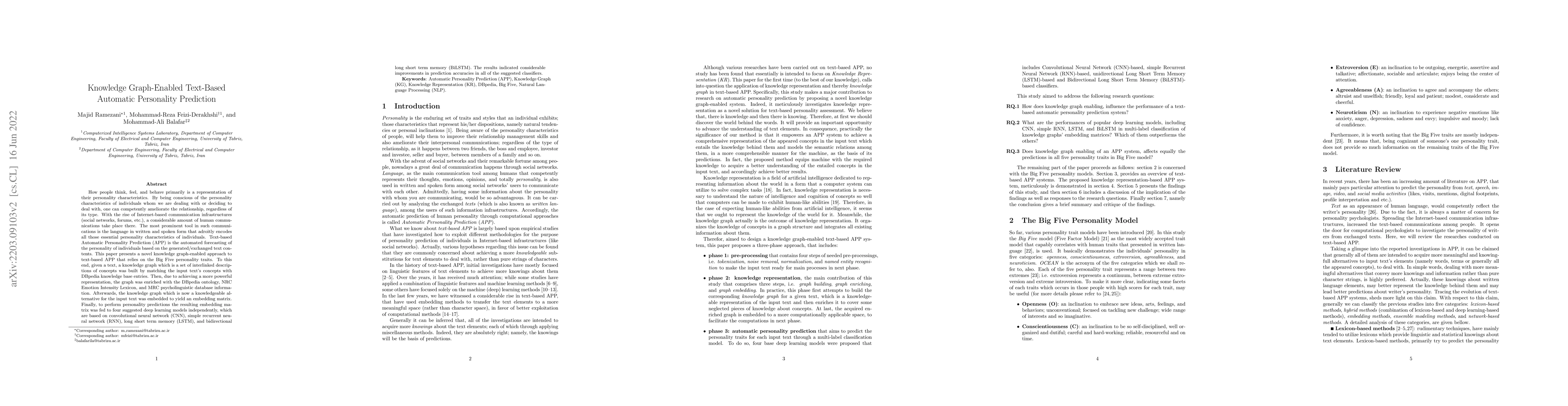 Thumbnail for Knowledge Graph-Enabled Text-Based Automatic Personality Prediction