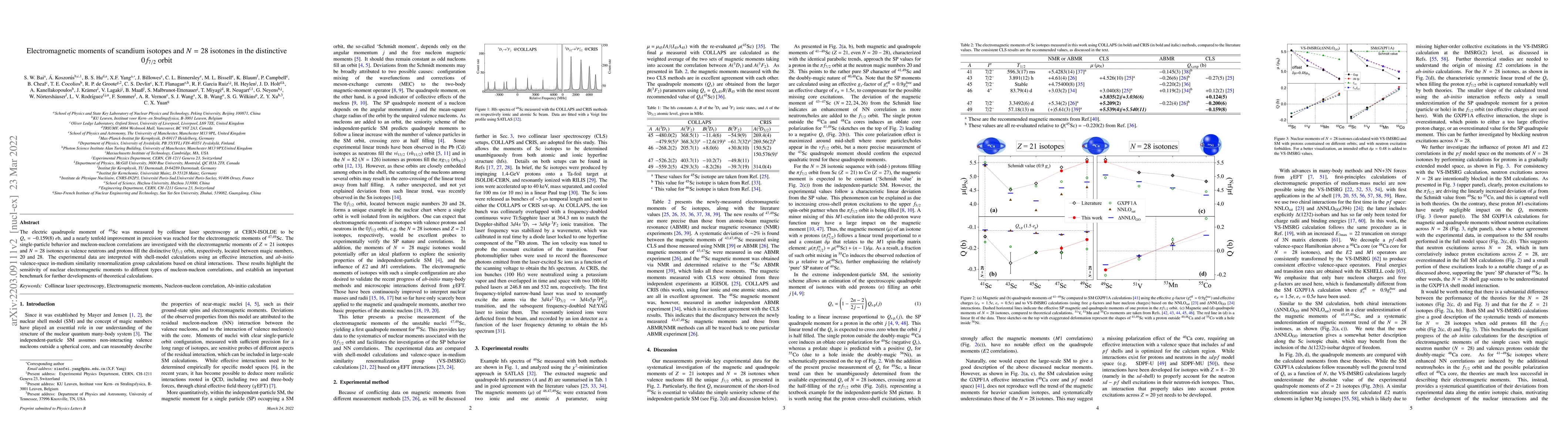 Thumbnail for Electromagnetic moments of scandium isotopes and $N=28$ isotones in the
  distinctive $0f_{7/2}$ orbit