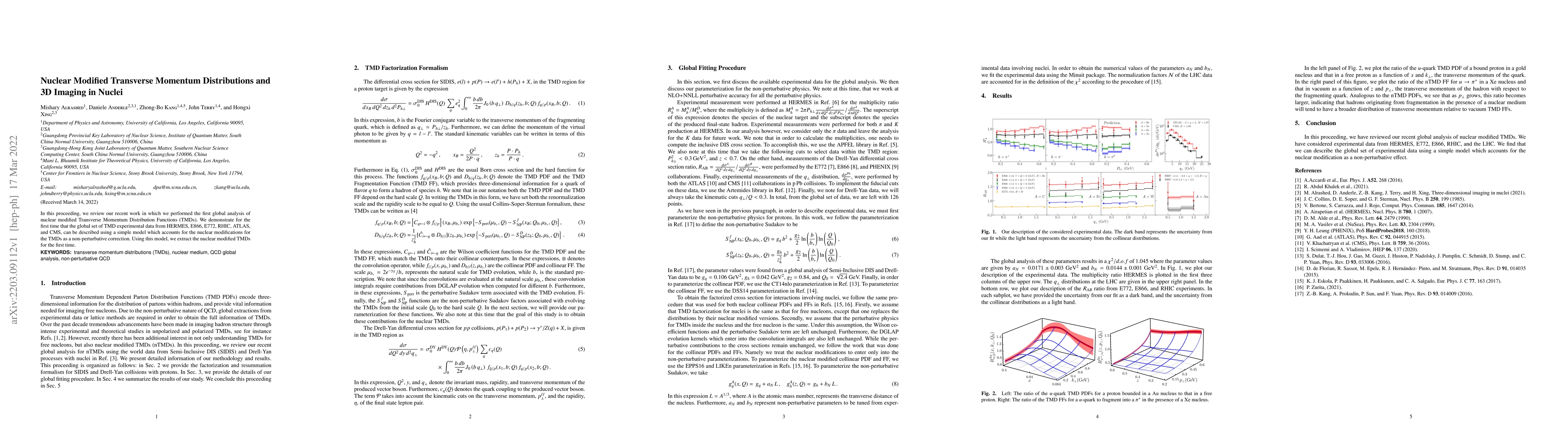 Thumbnail for Nuclear Modified Transverse Momentum Distributions and 3D Imaging in
  Nuclei