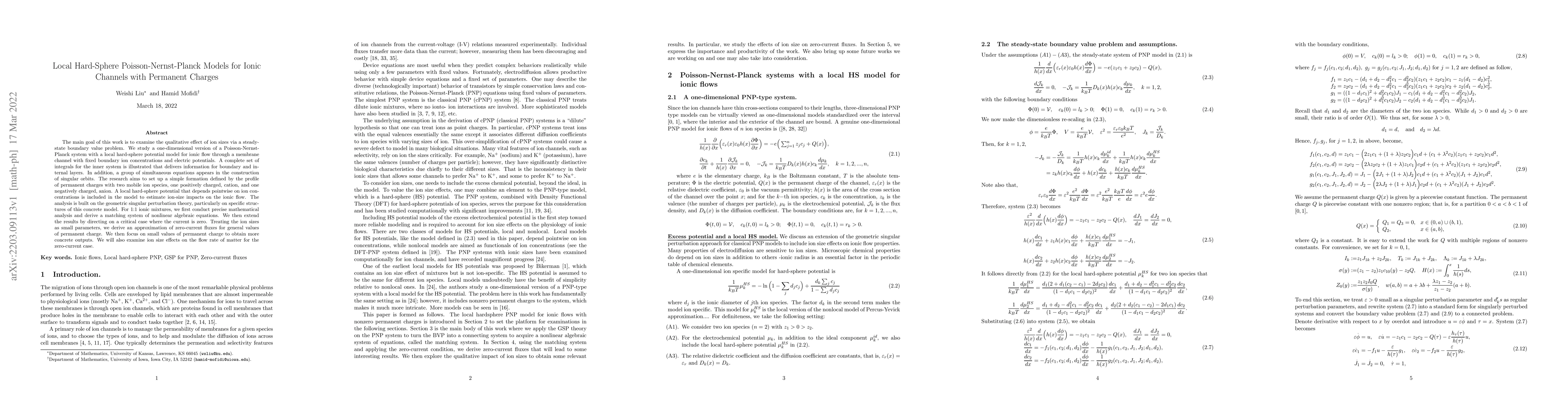 Thumbnail for Local Hard-Sphere Poisson-Nernst-Planck Models for Ionic Channels with
  Permanent Charges