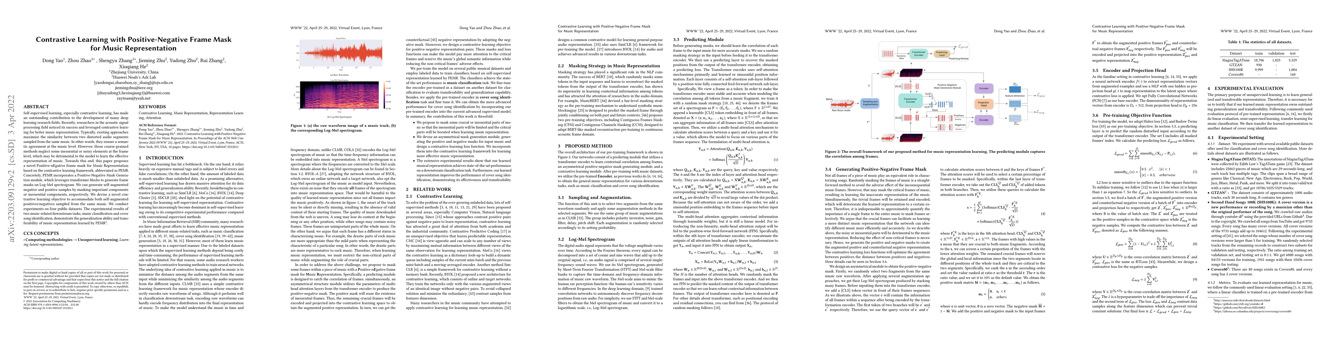 Thumbnail for Contrastive Learning with Positive-Negative Frame Mask for Music
  Representation