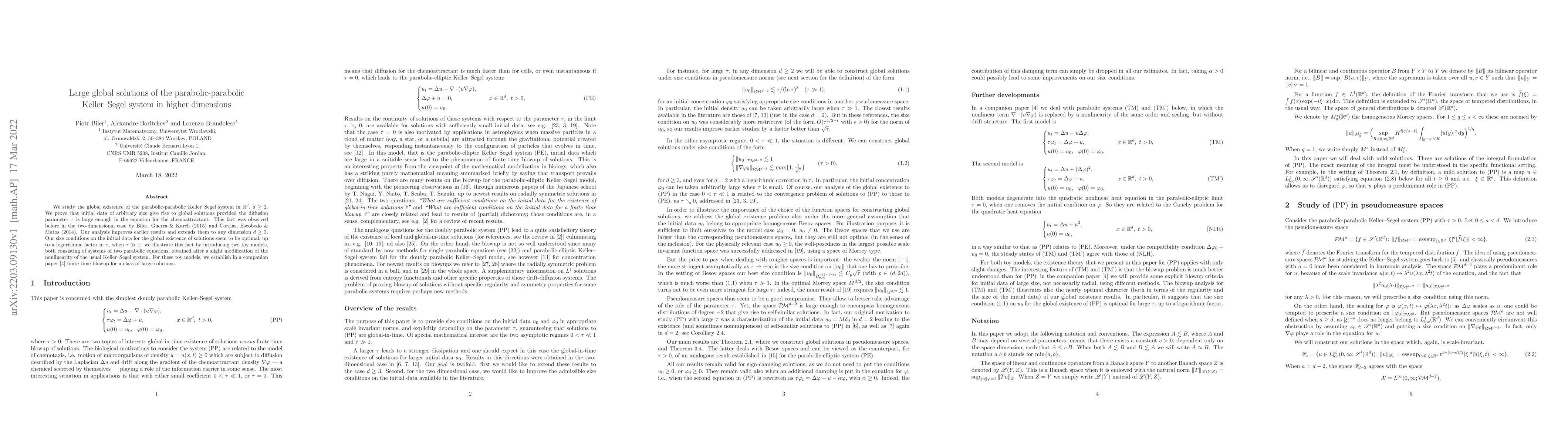 Thumbnail for Large global solutions of the parabolic-parabolic Keller-Segel system in
  higher dimensions