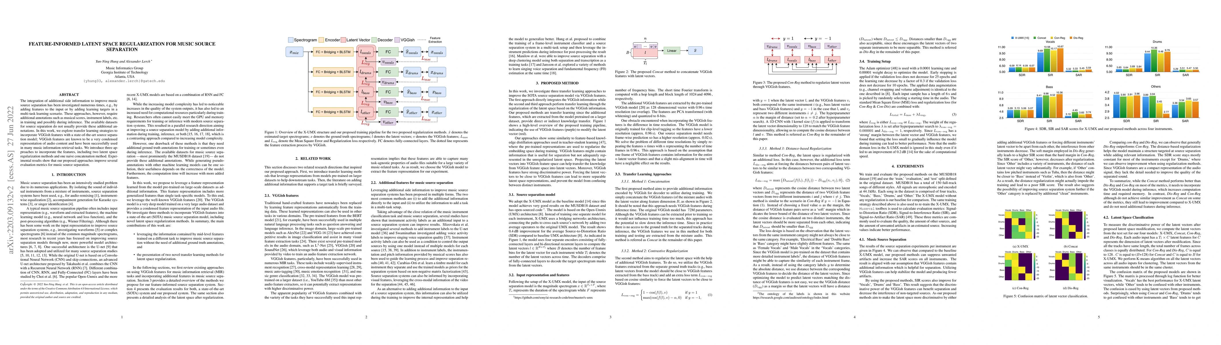 Thumbnail for Feature-informed Latent Space Regularization for Music Source Separation