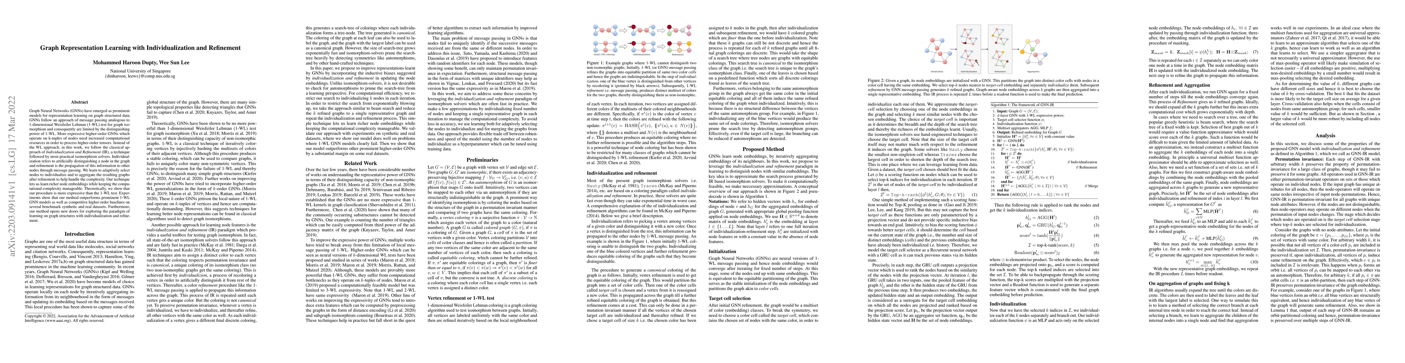 Thumbnail for Graph Representation Learning with Individualization and Refinement