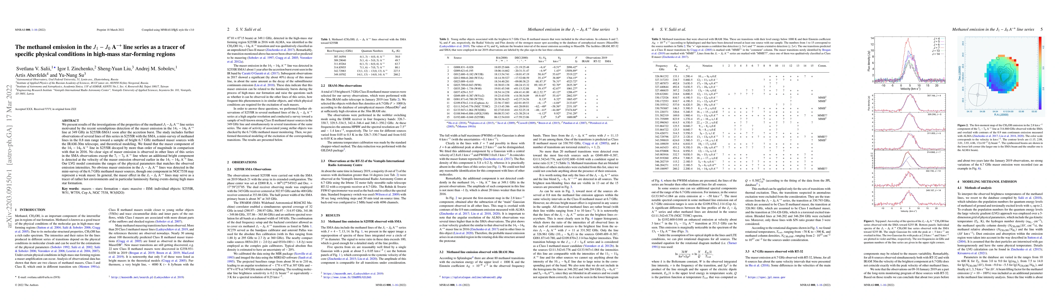 Thumbnail for The methanol emission in the $J_1-J_0$ A$^{-+}$ line series as a tracer
  of specific physical conditions in high-mass star-forming regions