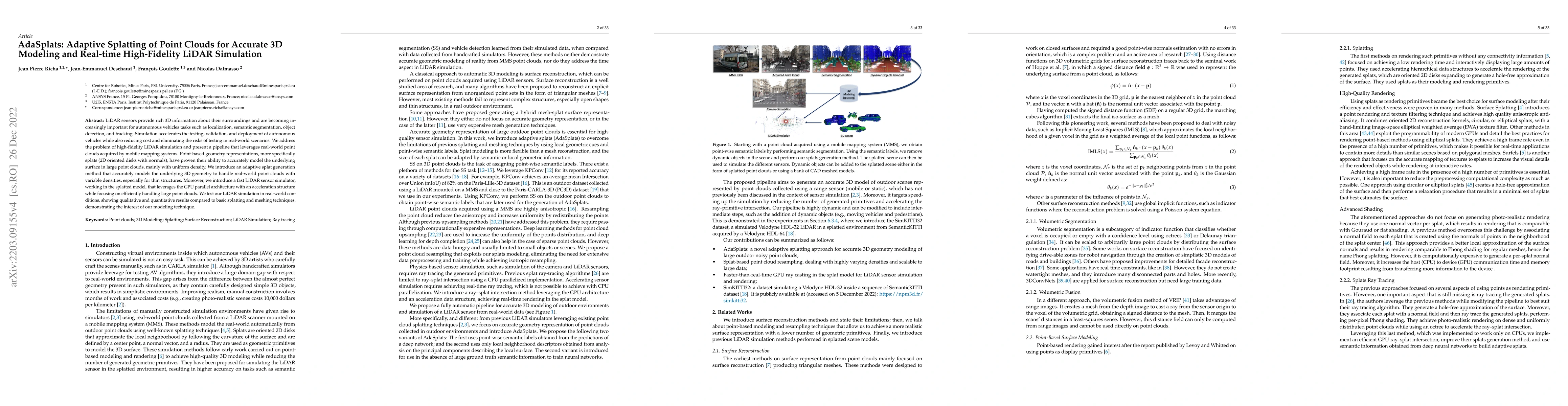 Thumbnail for AdaSplats: Adaptive Splatting of Point Clouds for Accurate 3D Modeling
  and Real-time High-Fidelity LiDAR Simulation