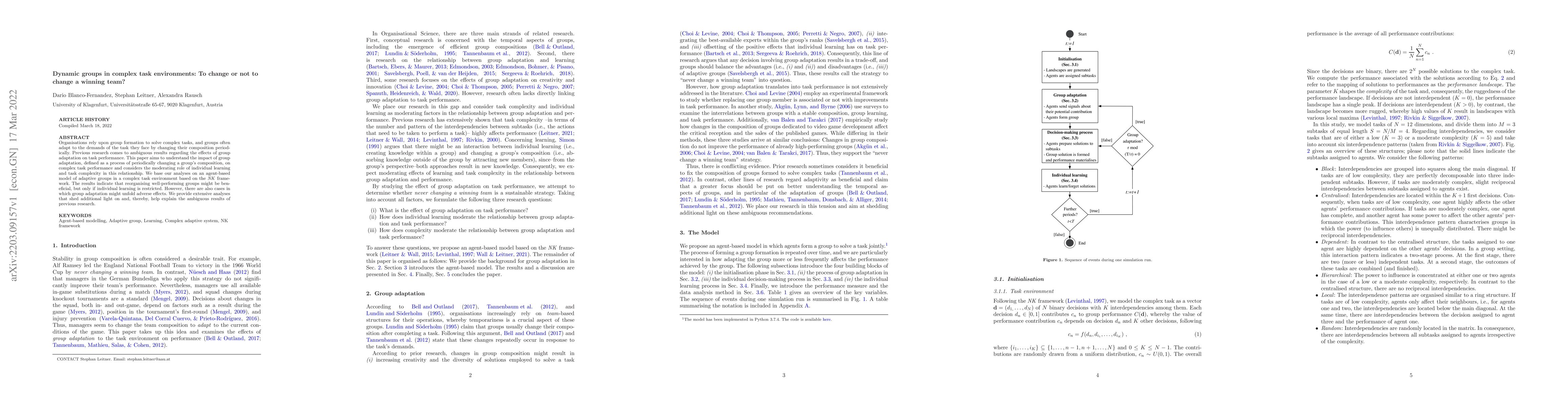 Thumbnail for Dynamic groups in complex task environments: To change or not to change
  a winning team?
