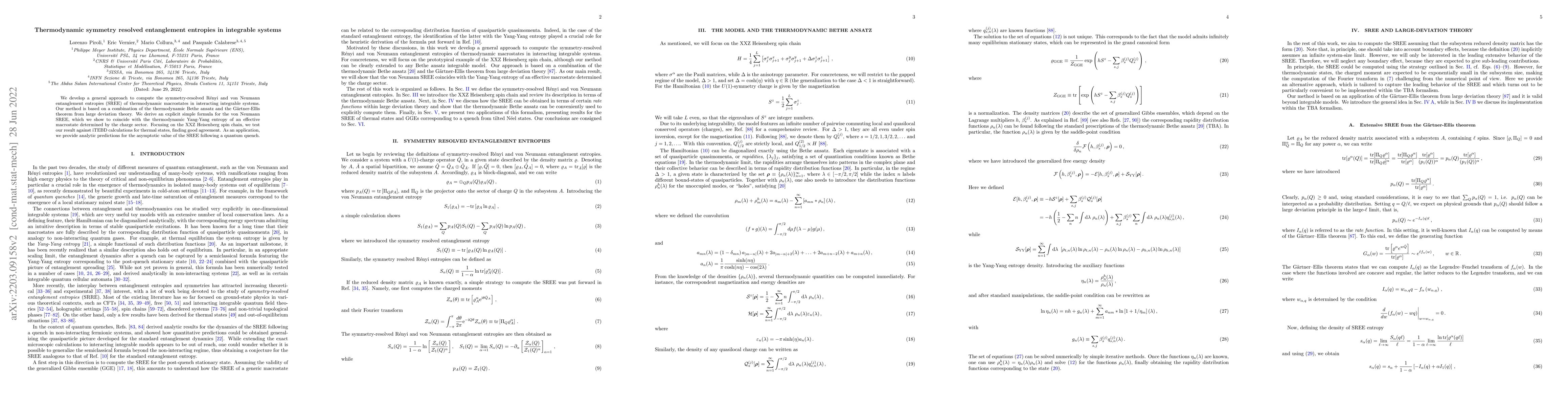 Thumbnail for Thermodynamic symmetry resolved entanglement entropies in integrable
  systems