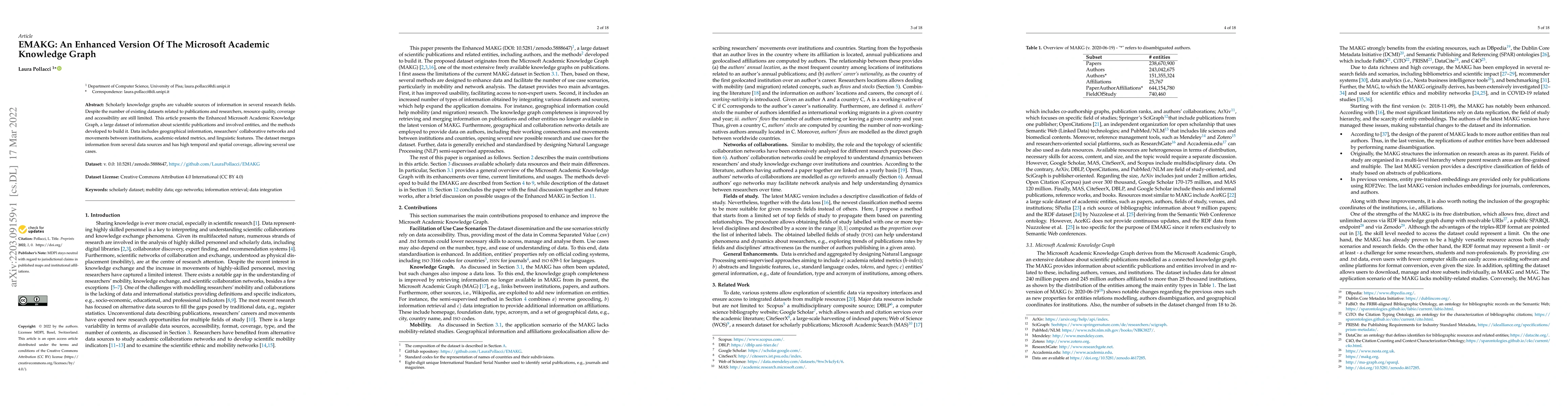 Thumbnail for EMAKG: An Enhanced Version Of The Microsoft Academic Knowledge Graph