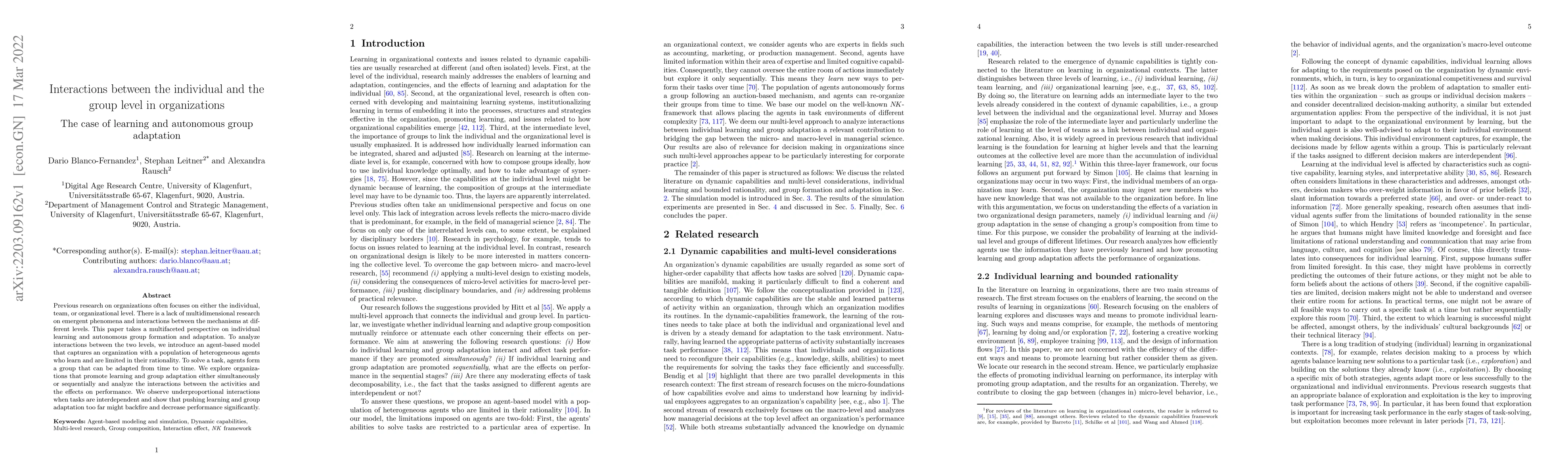 Thumbnail for Interactions between the individual and the group level in
  organizations: The case of learning and autonomous group adaptation