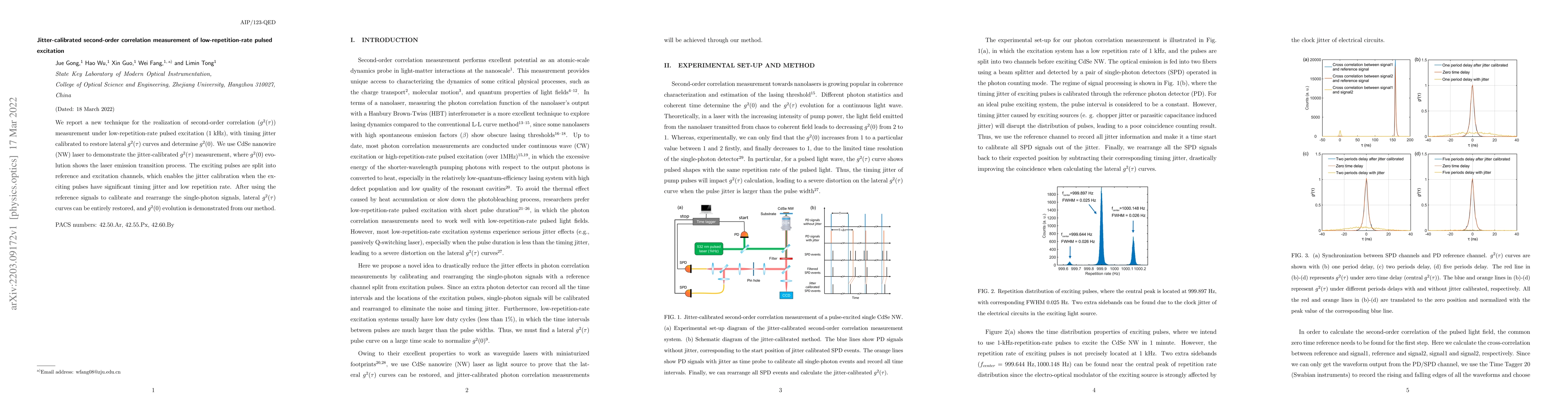 Thumbnail for Jitter-calibrated second-order correlation measurement of
  low-repetition-rate pulsed excitation