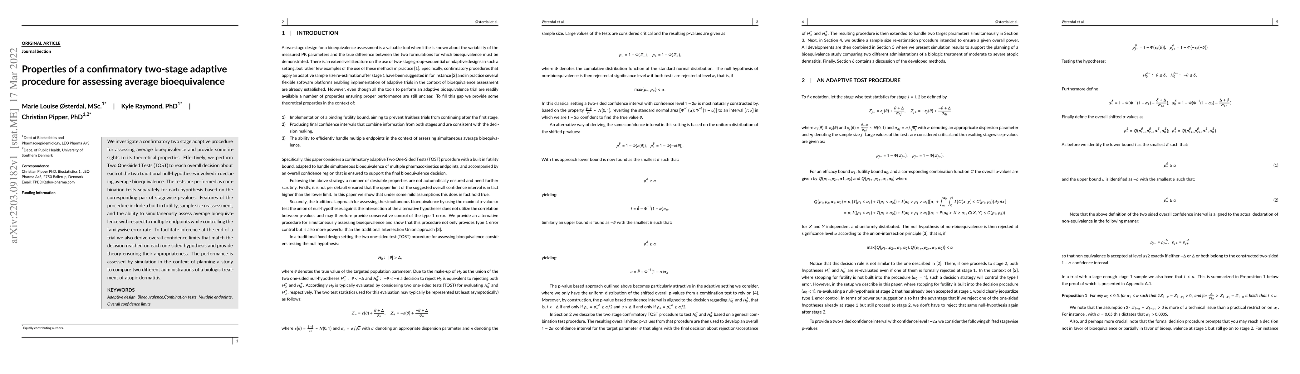 Thumbnail for Properties of a confirmatory two-stage adaptive procedure for assessing
  average bioequivalence