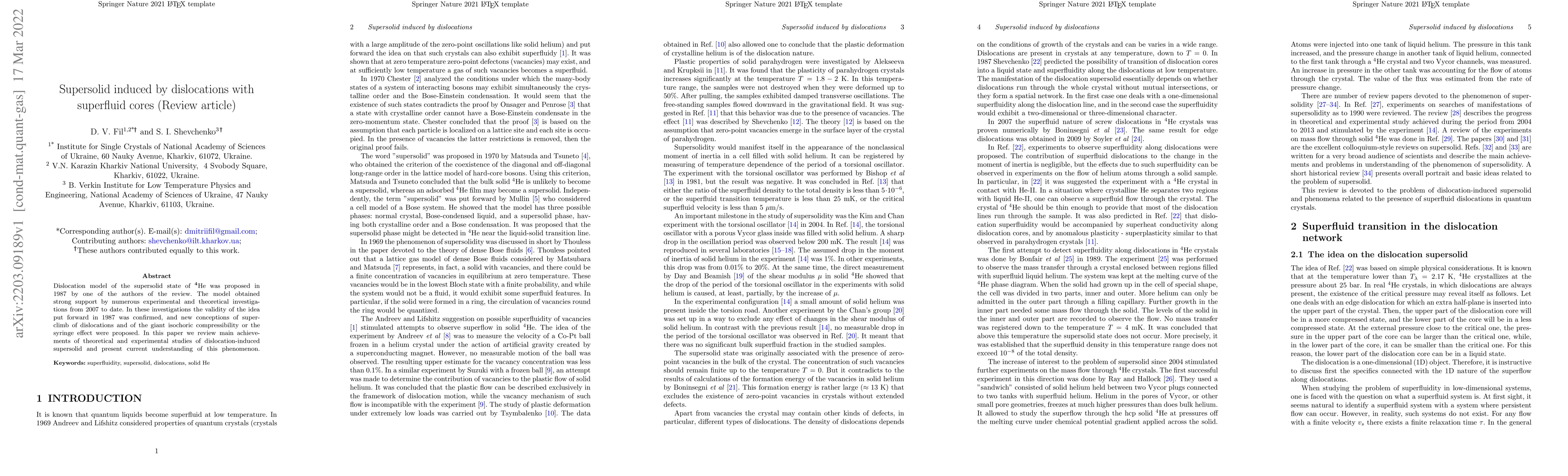 Thumbnail for Supersolid induced by dislocations with superfluid cores (Review
  article)