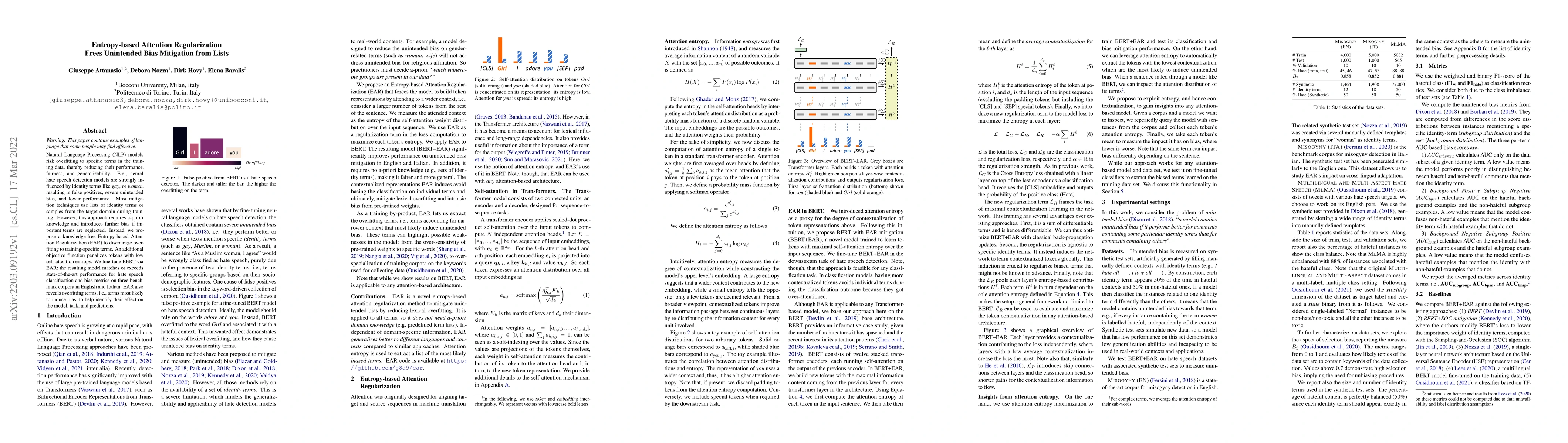 Thumbnail for Entropy-based Attention Regularization Frees Unintended Bias Mitigation
  from Lists