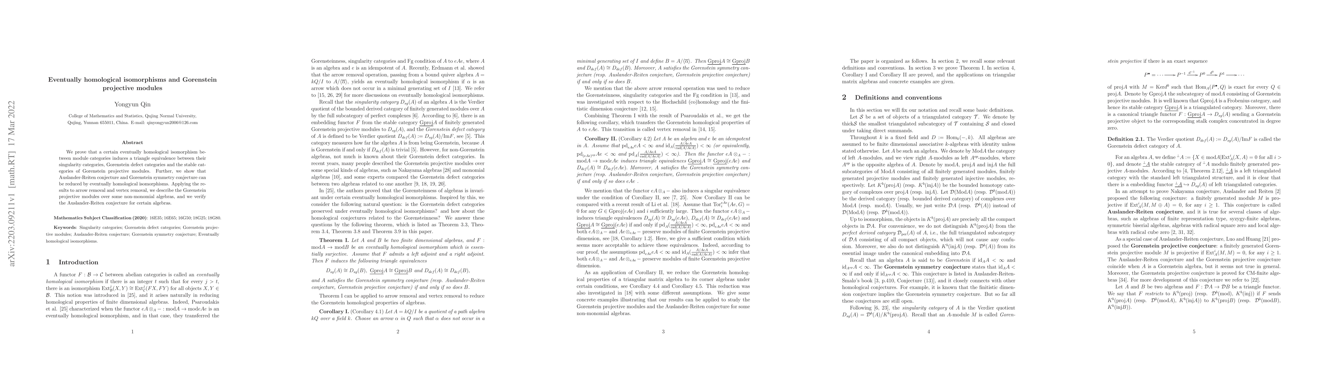 Thumbnail for Eventually homological isomorphisms and Gorenstein projective modules